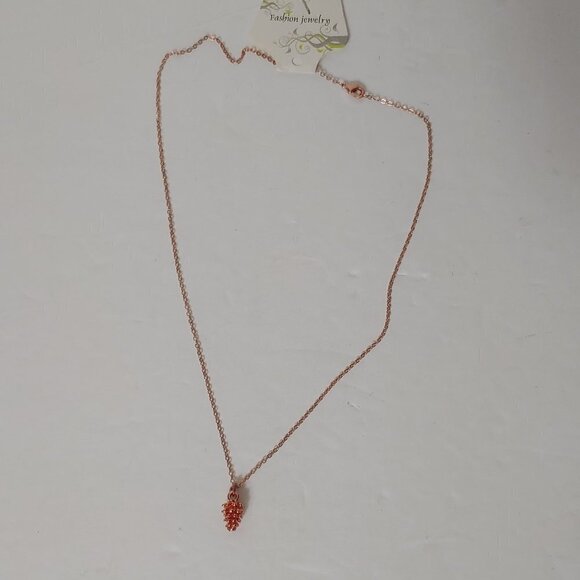 NWT Pinecone Necklace Rose Gold Tone Tree Metal Gift Stocking Stuffer - Picture 4 of 6